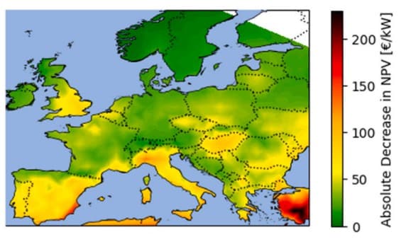 Kaart van soilingverliezen in Europa
